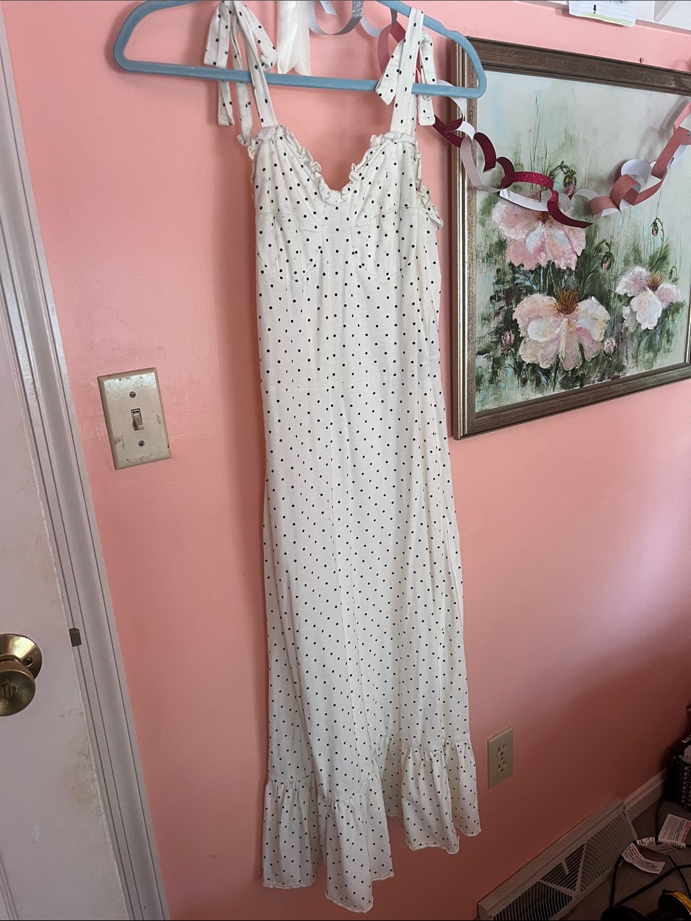 Only White Polka Dot Tie-Shoulder Maxi Dress